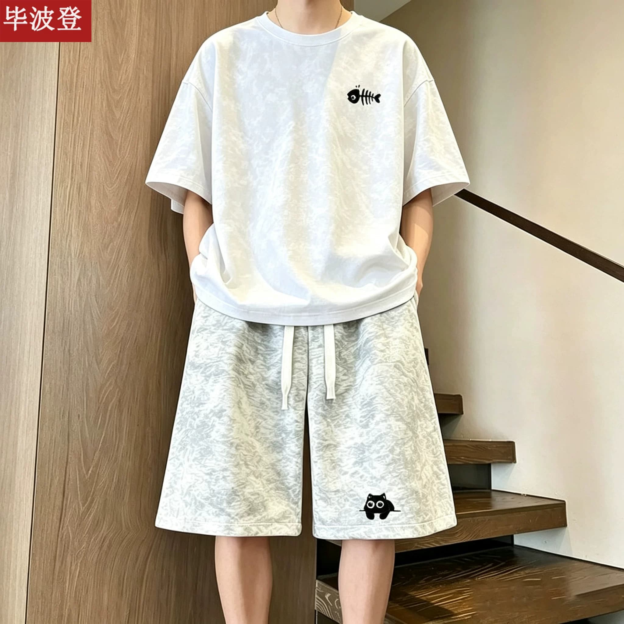 Tie-Dye Men's Summer Short-Sleeved Shorts Set 2026 New Sports T-Shirt, Casual Style, Versatile and Handsome Two-Piece Set