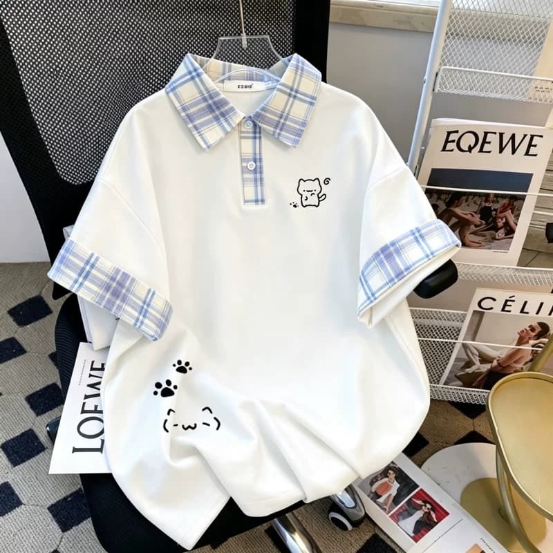 Design-Inspired Niche Lazy Style Printed Short-Sleeve Women's Loose Comfortable College-Style Youthful Sweet Girl Top Trendy Brand