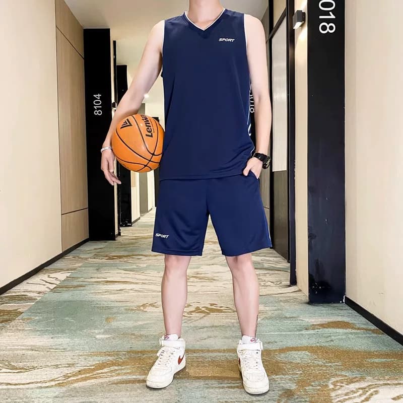 Basketball Jersey Men's Summer Ice Silk Quick-Drying Sleeveless T-Shirt Uniform Running Sports Fitness Morning Run Basketball Uniform Set