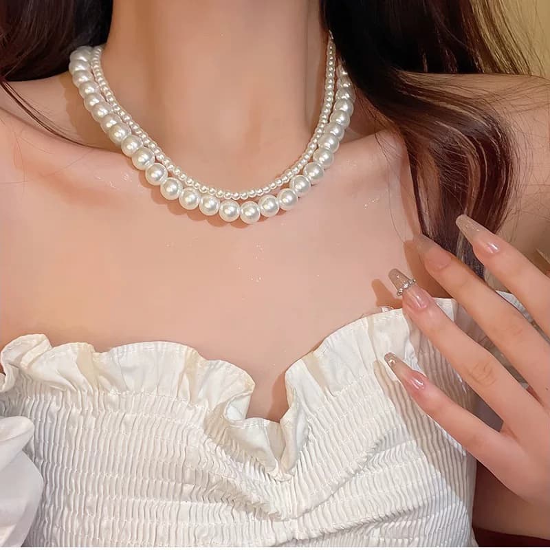 Double-Layer Pearl Necklace for Women, Light Luxury Niche Summer Choker, High-End Design Clavicle Chain, Trendy Girl's Accessory