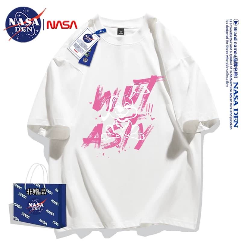 Nasa Co-Branded Versatile Pure Cotton T-Shirt for Men and Women, Summer Oversize Five-Quarter Sleeve Trendy Casual Work Clothing Short-Sleeved Shirt